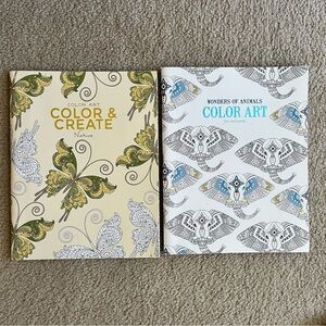 2 Leisure Arts Adult Coloring Books Color & Create Nature & Wonder Of Animals